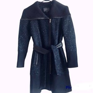 Cole Haan Asymmetrical Belted Boucle Coat